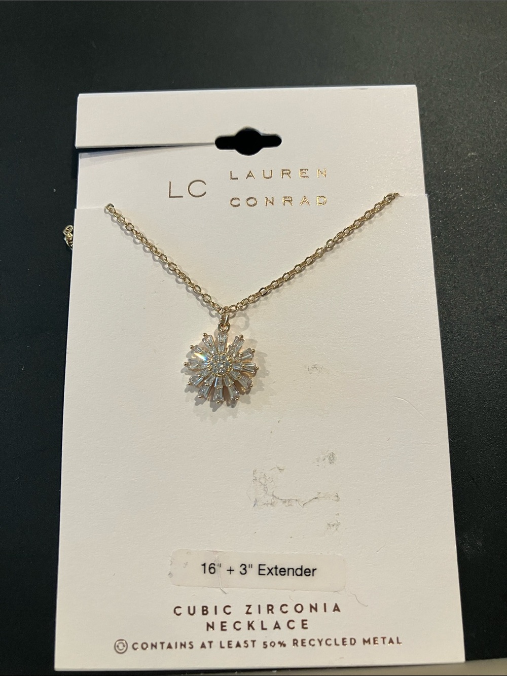 LC Lauren Conrad Gold Sunburst Flower Cubic Zirconia Necklace